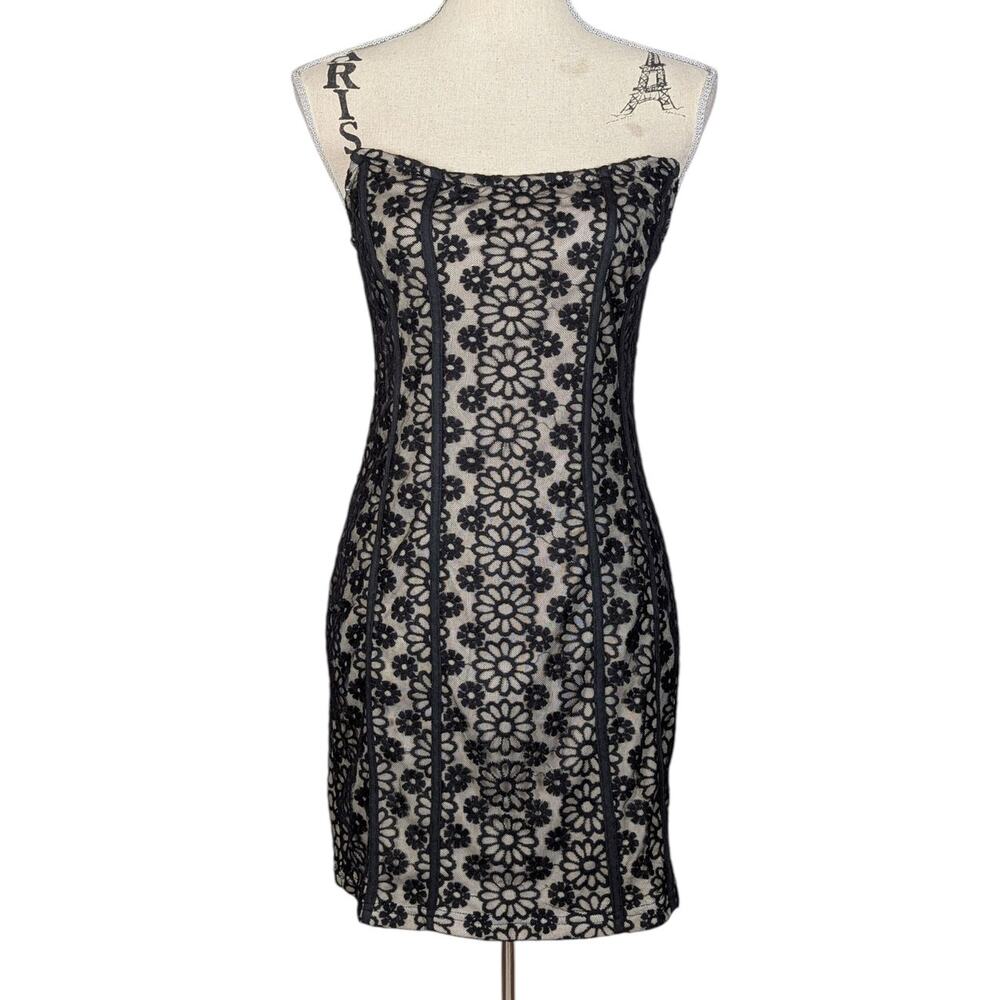 Cotton Candy LA Black Lace Strapless Mini Dress L Romantic Party Coquette